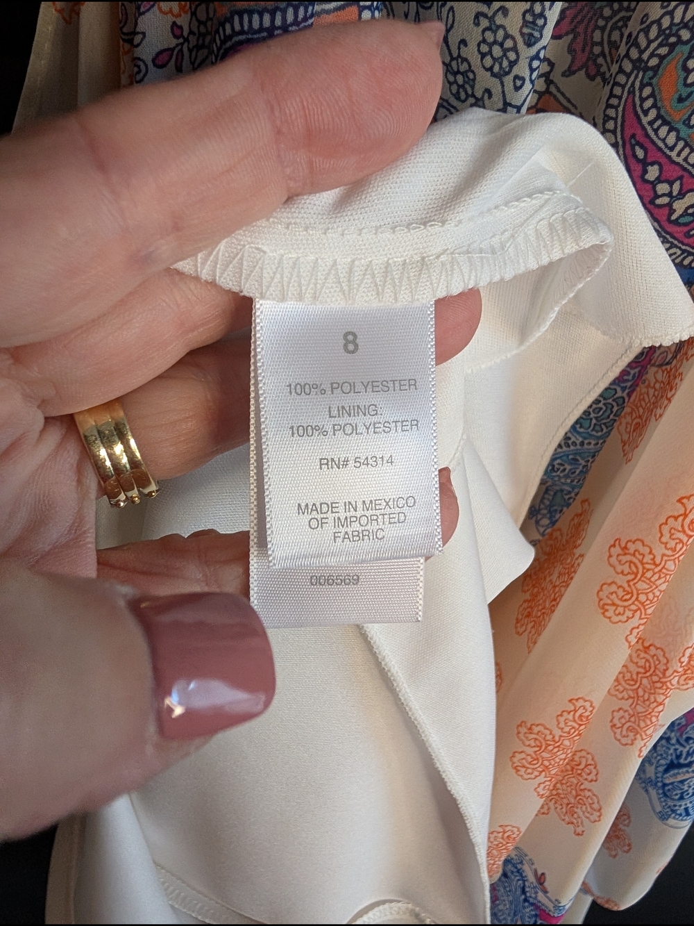 Bisou Bisou Cream Paisley Asymmetrical Halter Dress with Blue & Peach Accents - Picture 7 of 10